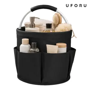 UFORU  Portable Fabric Storage Basket with Handle, Multi-Pocket Organizer Caddy, Foldable Round Storage Basket for Bathroom Toiletries, Cleaning Supplies, Baby Items, Camping, Picnic, Beach, Dorm and Home Storage#SummerWins#dealsforyou#summersale