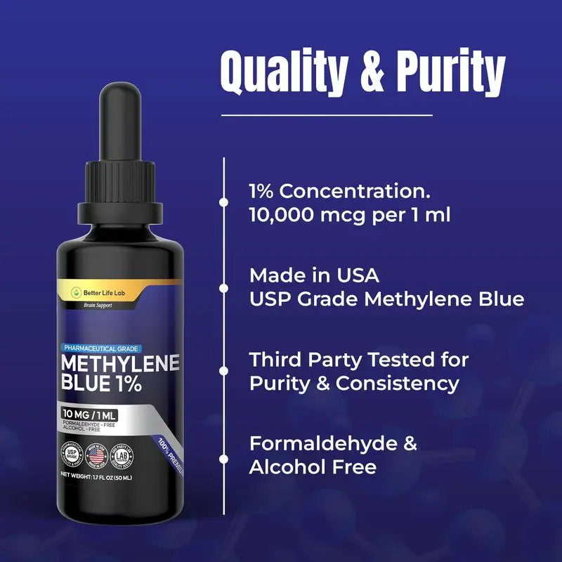 Methylene Blue - Pharmaceutical Grade 99.99% Purity, Safe, Formaldehyde-Free, Made in the USA, Supports Wellness Goals Vitamin Healthcare Glass