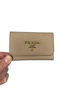 Pre-owned PRADA Leather Key Holder Taupe Saffiano 6 Perfect For Daily Use