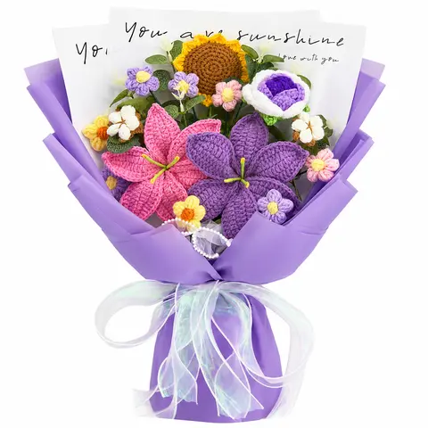 Handmade Crochet Flowers Bouquet Gift Ideas for Gift Season, 14 Flowers Eucalyptus Forever Flowers, Eco Friendly Cotton Yarn, Fall Birthday Anniversary Halloween Friendsgiving Thanksgiving Christmas Gift for Girlfriend Her, Greeting Card Home Decor