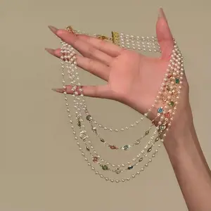 [Versatile Layered Style] Vintage Dopamine Colorful Pearl Multi-layer Necklace, Light Luxury and Elegant Layered Necklace for Women