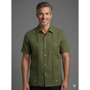 Men’s Olive Green Linen Guayabera Tabasco