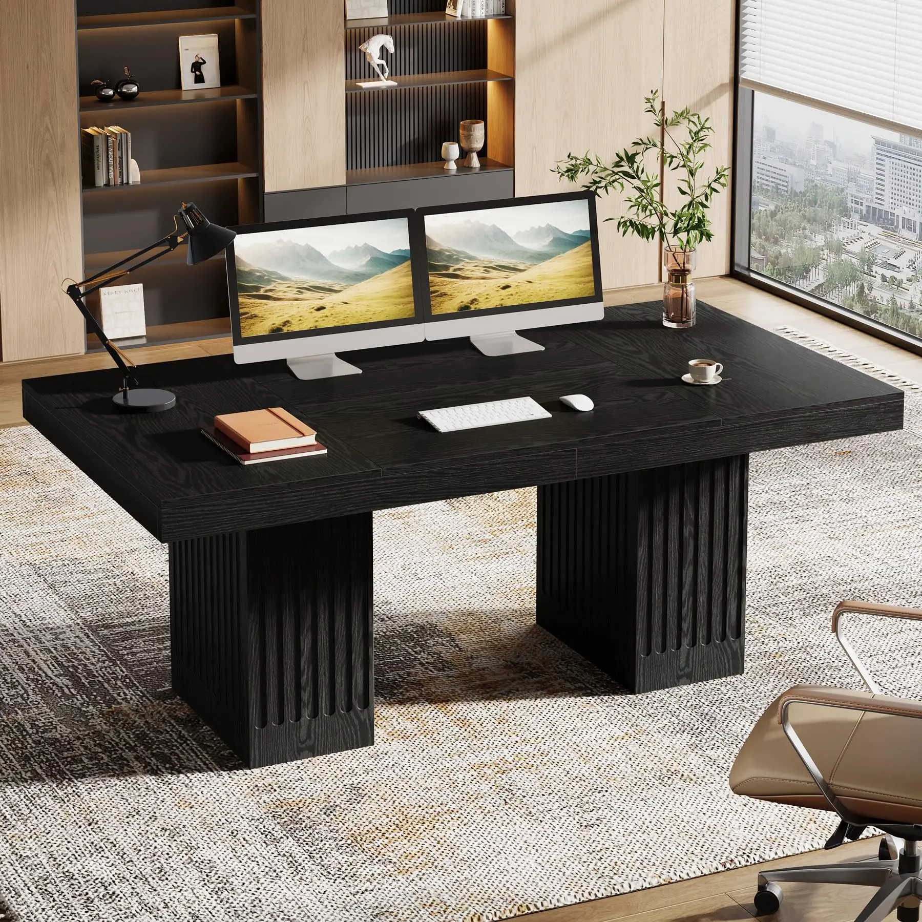 Tribesigns Modern 63-Inch Desk for Home Office: Executive Computer Desk with Heavy Duty Double Pedestal Tribesigns Modern 63-Inch Desk for Home Office: Executive Computer Desk with Heavy Duty Double Pedestal