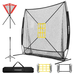 VIVOHOME Baseball Softball Hitting Practice Net with Large Ball Collection System, 7 x 7 ft Baseball Batting Pitching Net with Tee, 2 Strike Zone, Carry Bag