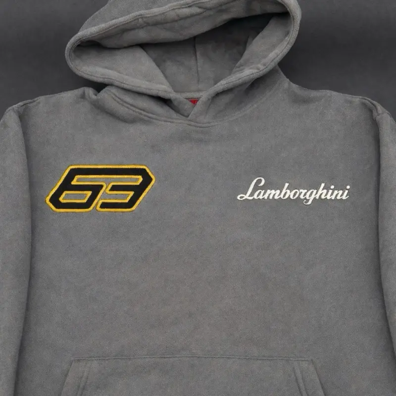 Lam-bo Supercar 63 Embroidered Hoodie 100% Cotton Heavyweight High Quality Pullover