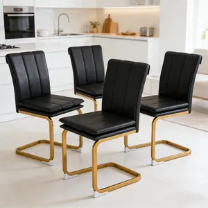 Shipping Included Modern Dining Chairs Set of 4,PU Leather Black Kitchen Chairs with Thickened Cushion & Padded High Back, Accent Side Chair with Gold Metal Legs for Dining Room,Kitchen,300lbs Capacity