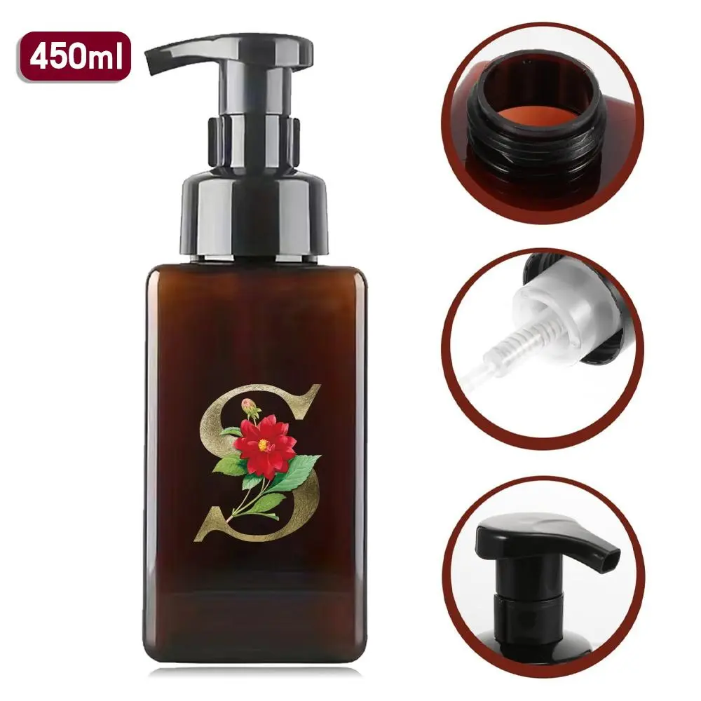 450ML Rose Flower Pattern Foaming Pump Bottle, 1 Count Refillable Foaming Pump Bottle, Empty Dispenser for Liquid Soap Cleanser Body Wash