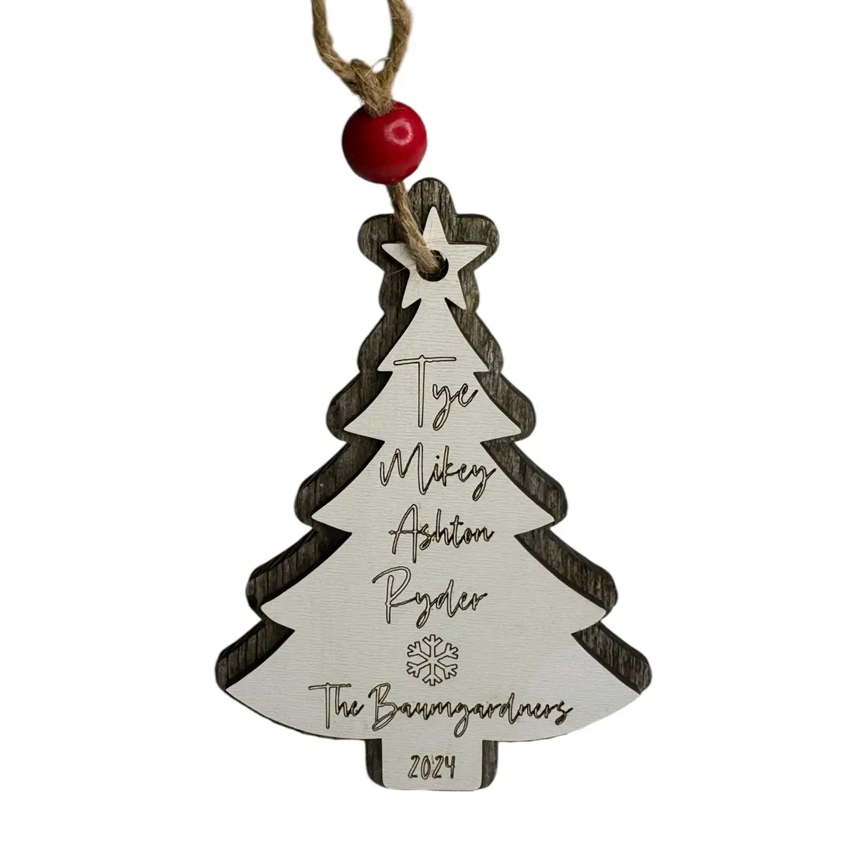 Customized Engraved Christmas Tree Ornament with Names and Year on Reclaimed Wood Gift Wooden Decoration Decor