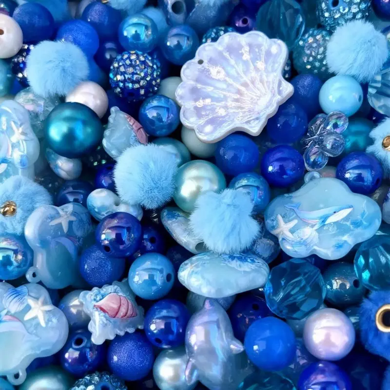 Deep Blue Sea Mixed Beads Assortment, Random Beads for DIY Craft Kit, Jewelry Making, Keychain Crafting, Key Charm Accessories