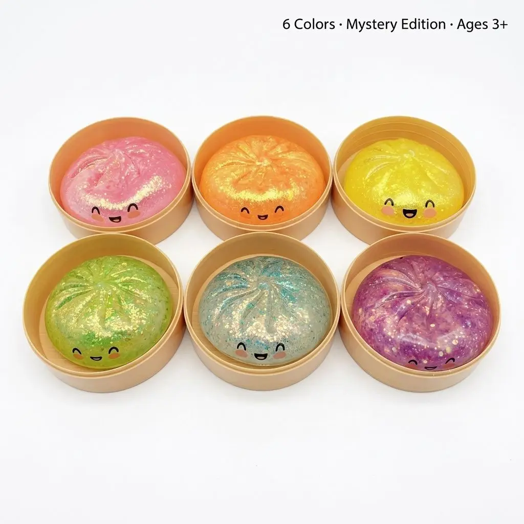Blind Box Glitter Dumpling Squishy - Mochi Taffy Slow-Rise Stress Ball Mystery Party Favor Gift for Kids Birthday