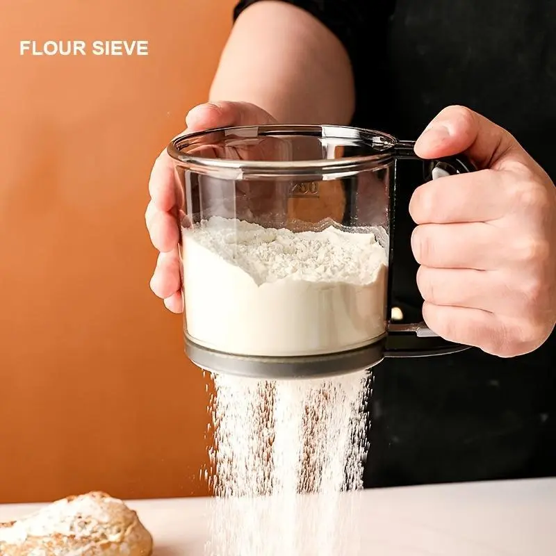 Handheld semi-automatic flour sifter, household plastic flour sifter, baking auxiliary tool, flour filtering sifter, powdered sugar sifter