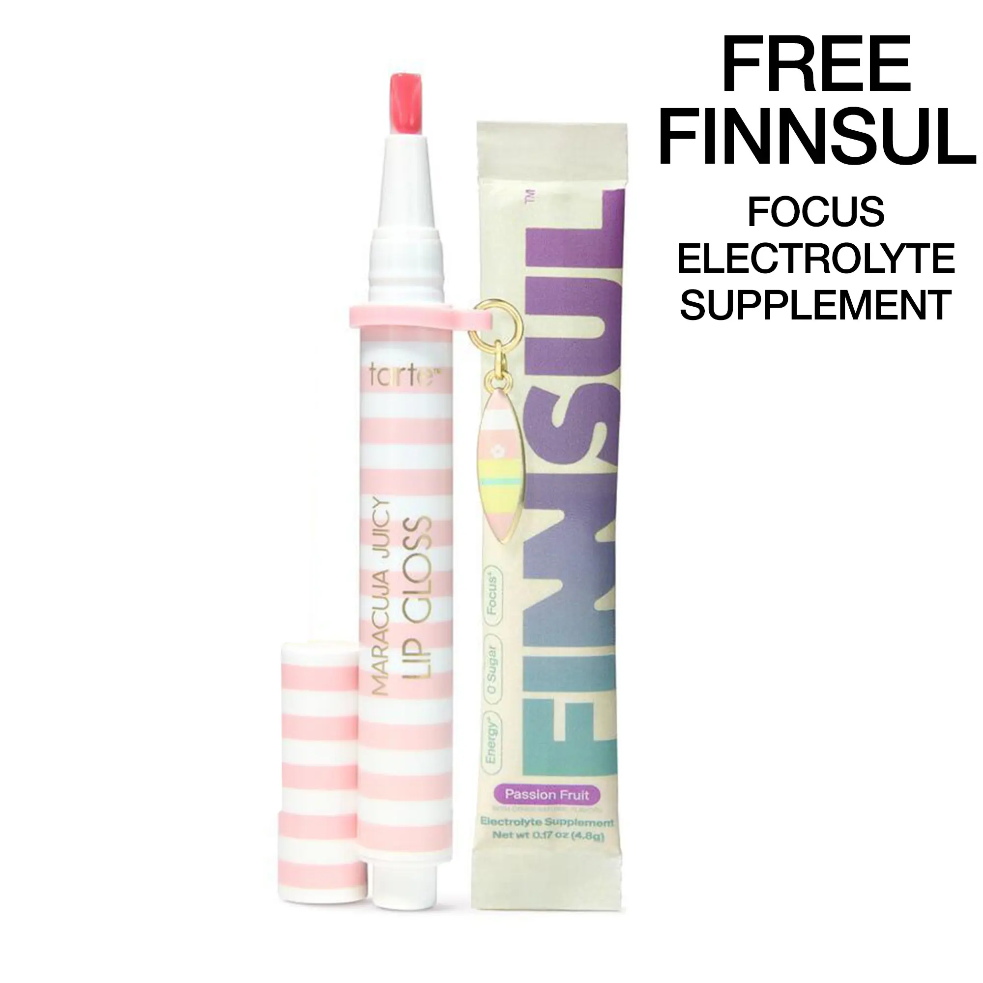 tarte x FINNSUL lip & sip set - maracuja juicy lip gloss + FREE charm & FINNSUL focus electrolyte supplement tarte x FINNSUL lip & sip set - maracuja juicy lip gloss + FREE charm & FINNSUL focus electrolyte supplement