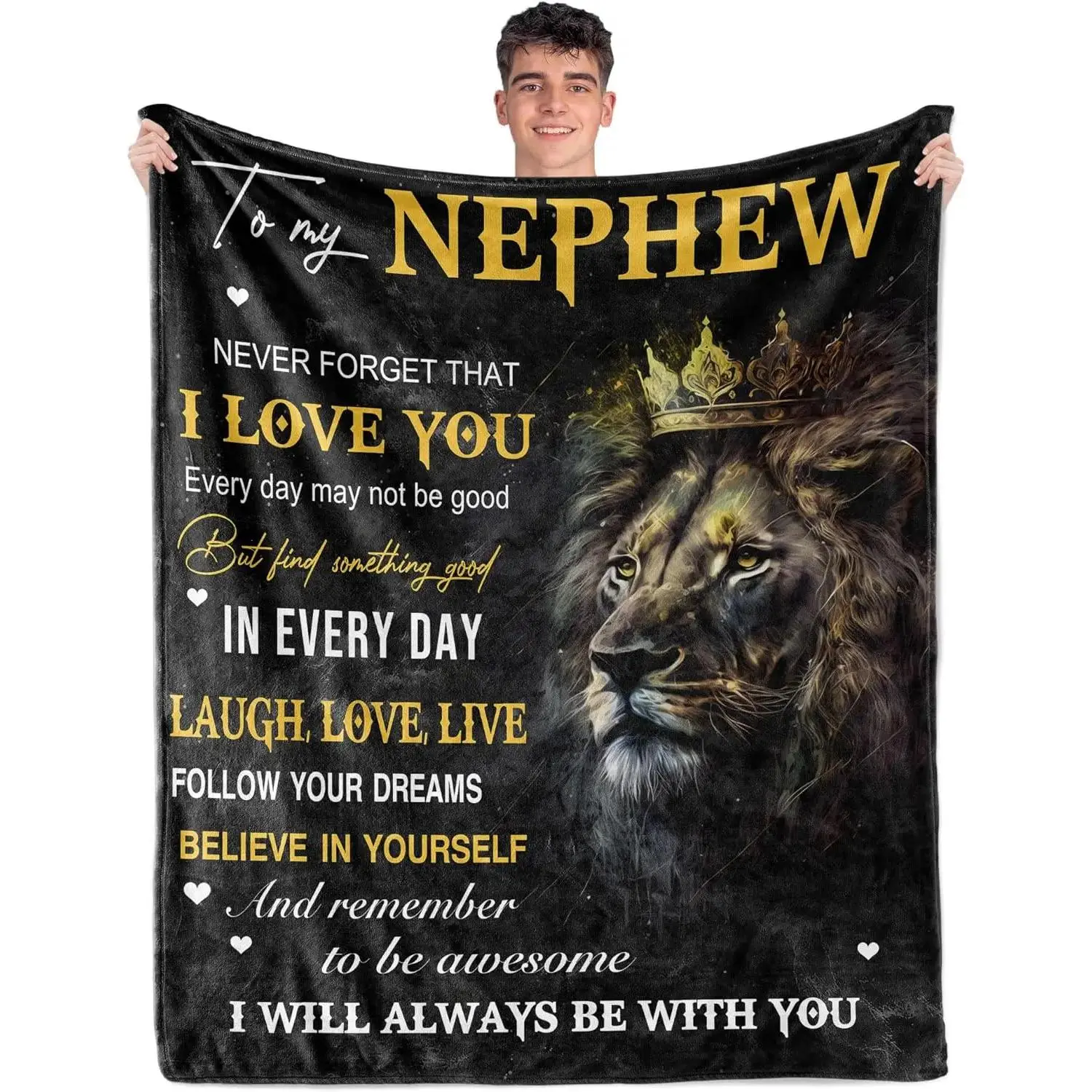 to My Nephew Gifts from Aunt Uncle, Funny Birthday Gifts for Nephew, Nephew Gifts for Teen Adult, Soft Comfortable Flannel, Nephew Gifts for Christmas Graduation, Nephew Lion Throw Blanket