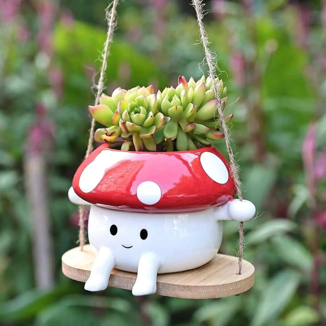 Fun Mushroom Swing Face Planter Pot Swing Mushroom Design Desktop Resin Vase For Mother's Day Gift Holiday Ideal Gift