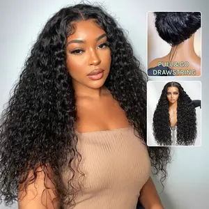 【Unice Design】 7x5/13x4 Water Wave Drawstring Wig Put on and Go Transparent Lace Frontal Wig with Baby Hair Human Hair Glueless Wigs