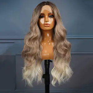 YMSGIRL 26 Inch Blonde Lace Front Wig For Women - Natural Looking Middle Part Wavy Synthetic Hair - Effortless Style, Soft & Breathable For Daily Wear