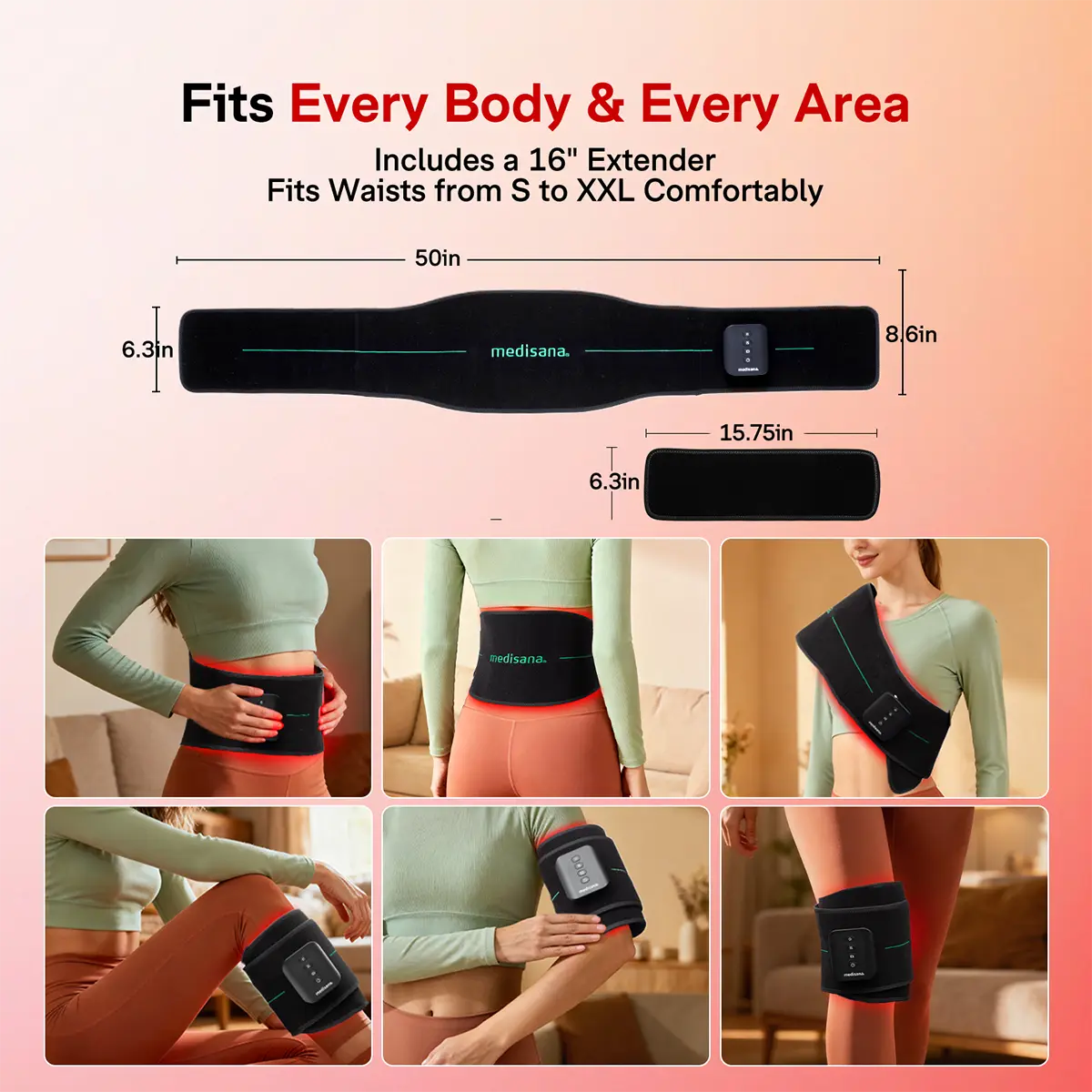 Medisana 3-in-1 Red Light Massager Belt 2 Year Warranty Heating Pad for  Lower Back