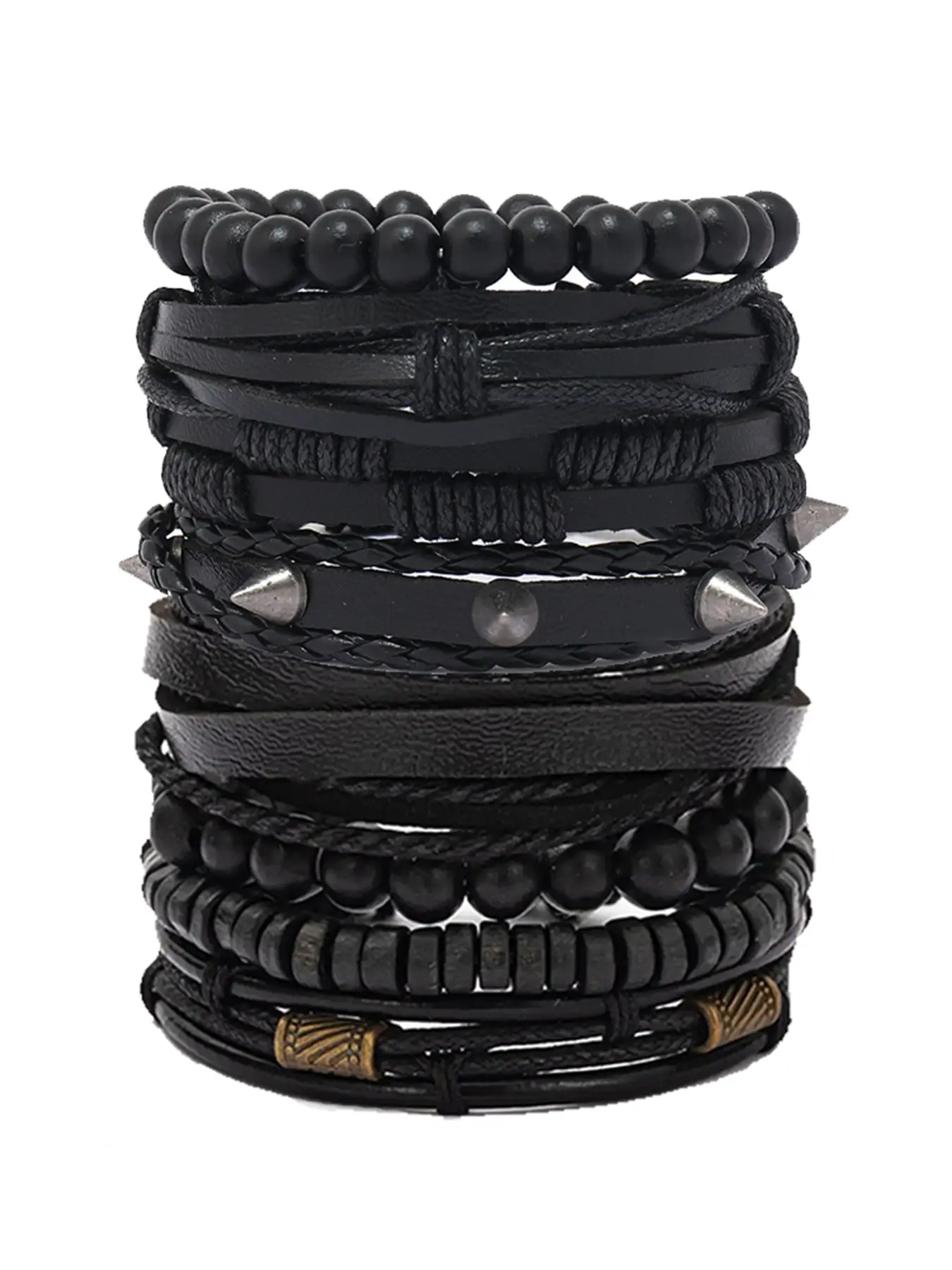 8pcs/set Punk Style PU Leather Bracelets Set, Spiked Studded Bracelet, Unisex Daily Wear Jewelry, Perfect Gift for Boyfriend Girlfriend, All Seasons Accessory, Matching Bracelet, Fashion Matching Bracelet, Bracelet Stack