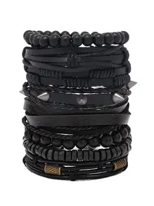 8pcs/set Punk Style PU Leather Bracelets Set, Spiked Studded Bracelet, Unisex Daily Wear Jewelry, Perfect Gift for Boyfriend Girlfriend, All Seasons Accessory