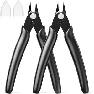 BF-170  Wire   Wire Cutters Zip Tie Cutters 2-Pack Flush Cut Nippers Precision Small Side  Pliers for 3d Print, Plastic Models, , Electronics, Black, 5 Inches
