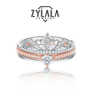 [211] 2in1 Design Synthetic Moissanite Ring Princess Design 925 Sterling Silver Promise Ring Engagement Wedding Gift