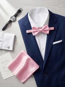 Men's Adjustable Bow Tie Set with Handkerchief, Bow Tie Design, Formal Wear Accessories for Weddings and Parties, Perfect for Daily Dressing