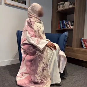 Gray & Pink Jacquard Abaya Set | 2 Piece Modest Luxury Abaya Dress