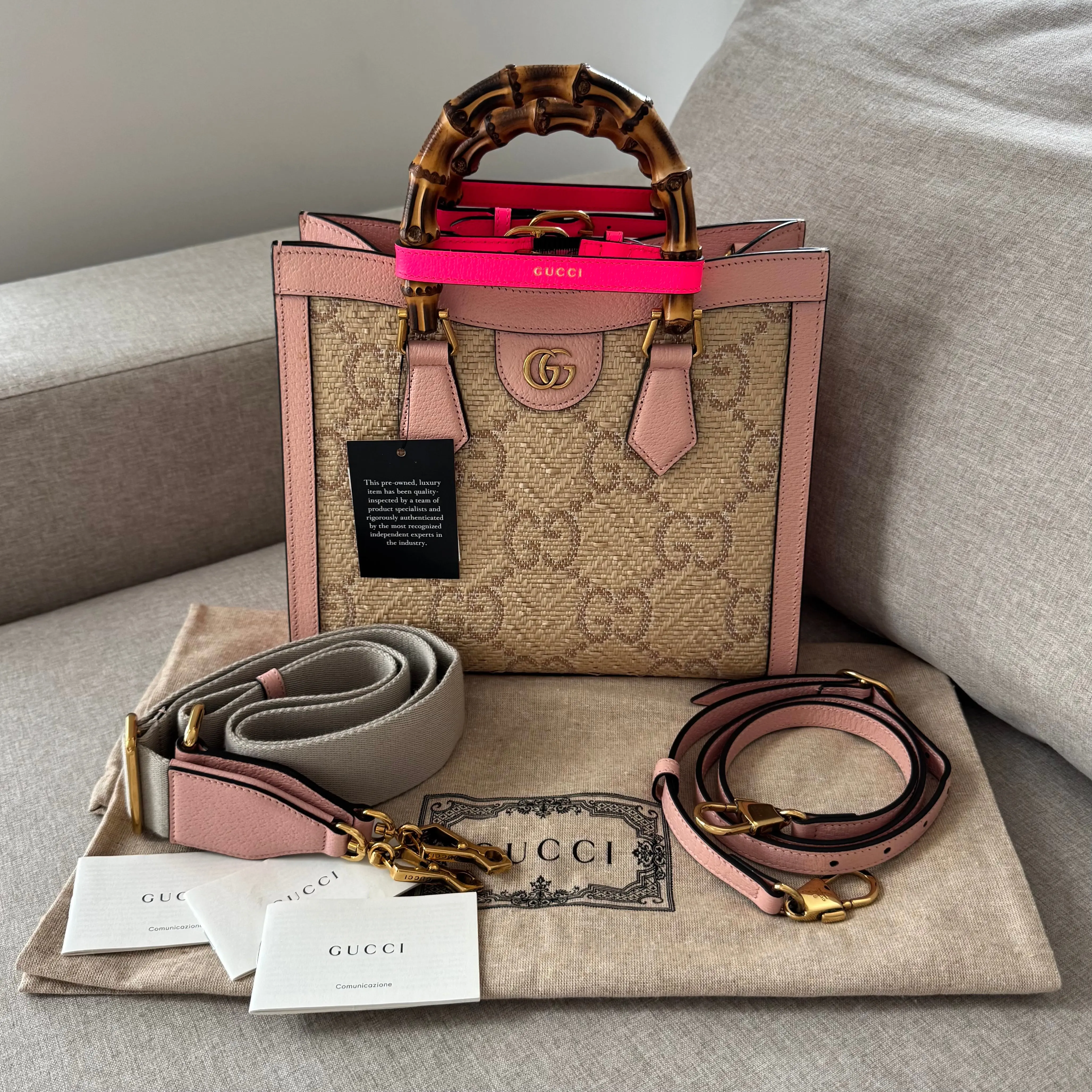 Pre-owned GUCCI Italy Crossbody Bags Diana Bamboo Raffia Handbag