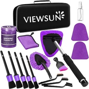 17Pcs Purple Windshield Cleaner Tool Car Interior Cleaning Detailing Kit Including Detailing Brush Cleaning Gel, Cleaning Supplies for Trucks SUVs RVs Window