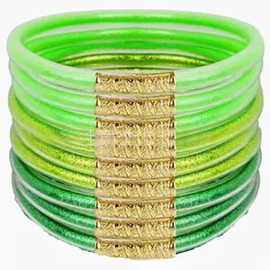 Cross Border 9-Piece Set Glittering Jelly Bracelet Set, Gel Bracelet Set Gold Silicone Bracelet Layered, Suitable For Women