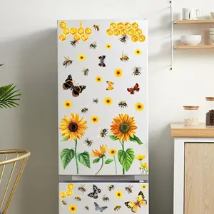 Sunflower Window Stickers Set, Spring Summer Display Decorations, Bee Pattern PVC Static Cling, Colorful Butterfly Fridge Magnets