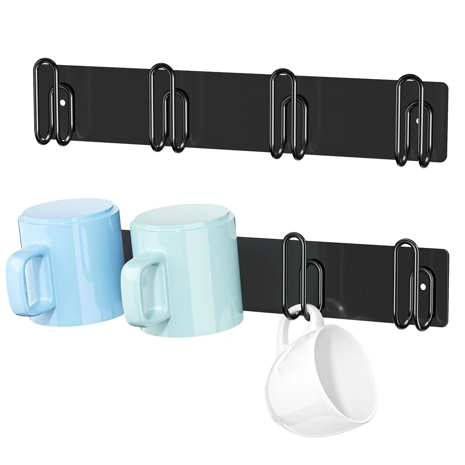 Mug Holder Wall Mounted  2 Pack Black Coffee Cup Hooks Metal Rack For Kitchen Modern Cabinets Cups Hanging Hanger Dining Room Bar