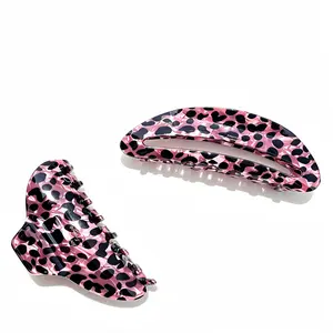 Women's Premium Leopard Print Acrylic Claw Hair Clips, 2-Piece Set, 3.9in x 1.5in Strong Shark Clips, Non-Slip Strong Grip, for Daily Wear & Updo Styling