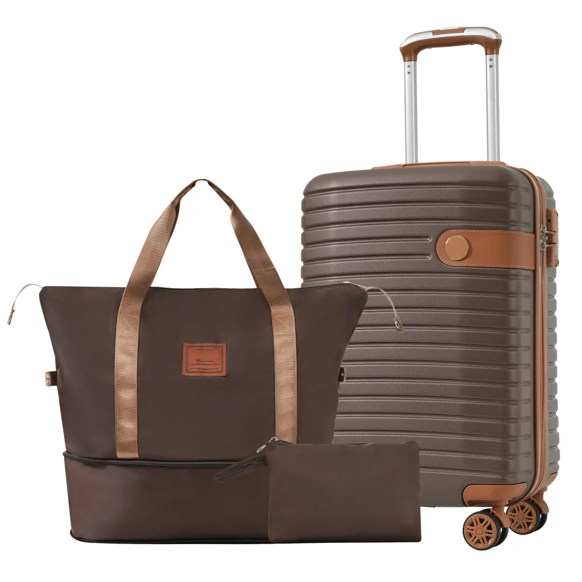 Luggage Sets 3 Piece Carry on Luggage 22x14x9 Airline Approved, ABS Lightweight Hardside Suitcases With Wheels, TSA Lock (Brown, 20 Inch)