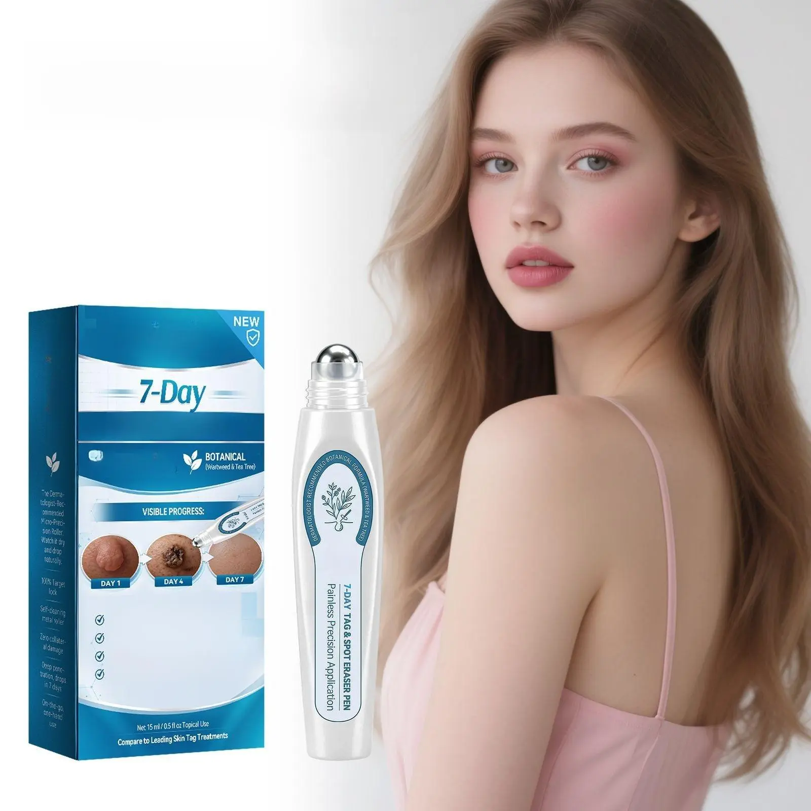 A pure natural wart removal roller pen containing essential oils.