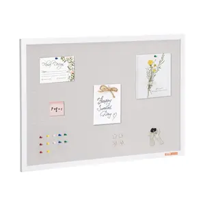 VEVOR 36x24 White Cork Board with Linen Surface - Stylish Wall-Mounted Bulletin Board for Home, School, Office - Elegant Functional Noticeboard