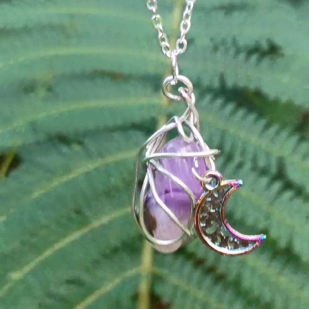 Moonveil Awakening | Amethyst Crescent Moon Talisman Necklace