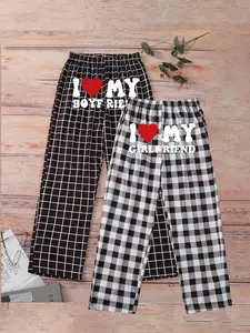 I ❤️ My Boyfriend/Girlfriend Plaid Pajama Pants for Couples – Soft Cotton Blend, Casual Loungewear, Comfy Sleepwear, Matching Couple PJs, Trendy Checkered Pattern, Cozy Nightwear, TikTok Viral Couple Outfits, Valentine's Day Gift, Love-Themed