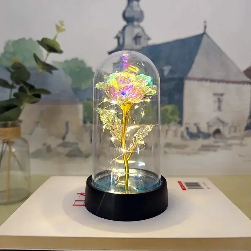 1PC Artificial Rose Flower, Mother's Day Valentine's Day Graduation Gift, 3 Red Roses in Glass Dome LED Light Up Forever Rose, Eternal Love Decorative Ornament, Birthday Gift for Mom Wife Girlfriend, Wedding Proposal Decoration