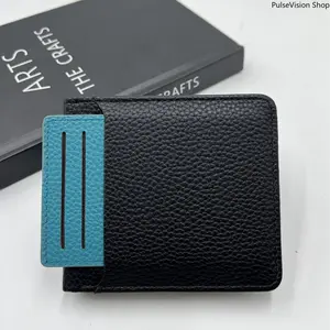 PulseVision Shop Men's Fashion Wallet Large Capacity Multi-Card Slim Zipper Card Holder with Teal Accent