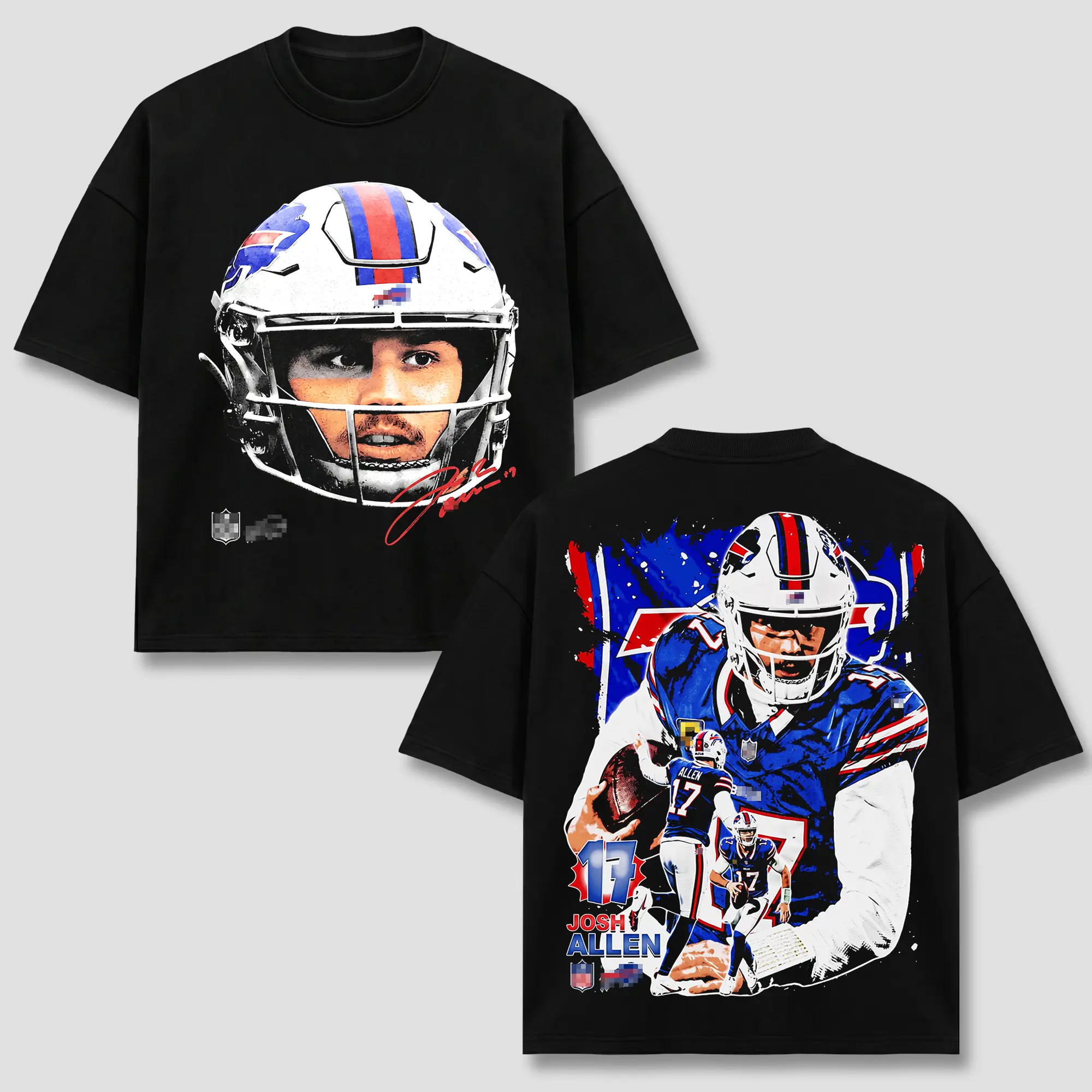 Josh Allen #17 T-Shirt, BUF Team Football Tee, BUF Royal Blue Merch, Helmet Collage Graphic Apparel, Quarterback Retro 90s Bootleg Sports Wear, American Football Fan Heritage Gift, Men Women Heavyweight Oversized Black Clothing