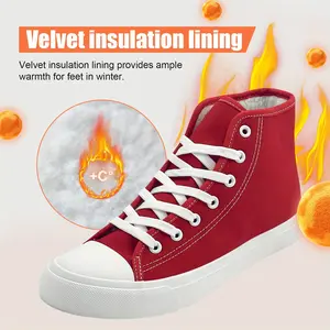 Men's High Tube Plush Canvas Sneakers - Casual Red and White, Lace-up Walking Shoes, with EVA Insoles and Rubber Soles, Suitable for Daily Use, Tennis, Hiking | Autumn and Winter Series, High-top Sneakers