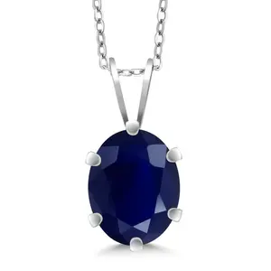 Gem Stone King 9X7MM Oval Gemstone Birthstone Solitaire Pendant Necklace For Women | 925 Sterling Silver | Fine Jewelry Gifts for Her Mom Women Wife | With 18 Inch Silver Chain