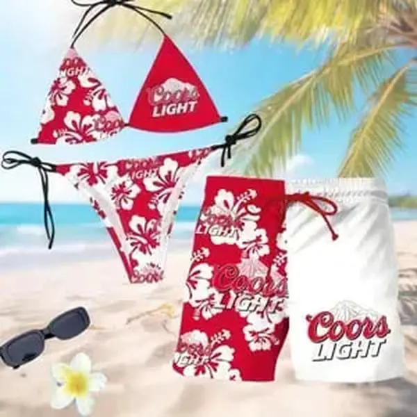 Coors Swimsuits For Couples Swim Bra & Tie Side Thong Bikini Men's Beach Shorts Summer Vacation Hawaiian Shorts Coordinated Beachwear Set