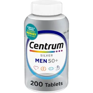 Centrum Silver Men's 50+ Multivitamin Tablets - 200 Count, with Vitamin D3, B-Vitamins, Zinc for Memory, Cognition and Brain Health