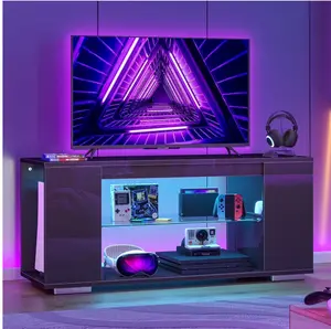 47'' TV Stand for TVs up to 55", Gaming Entertainment Center with LED Lights, Black