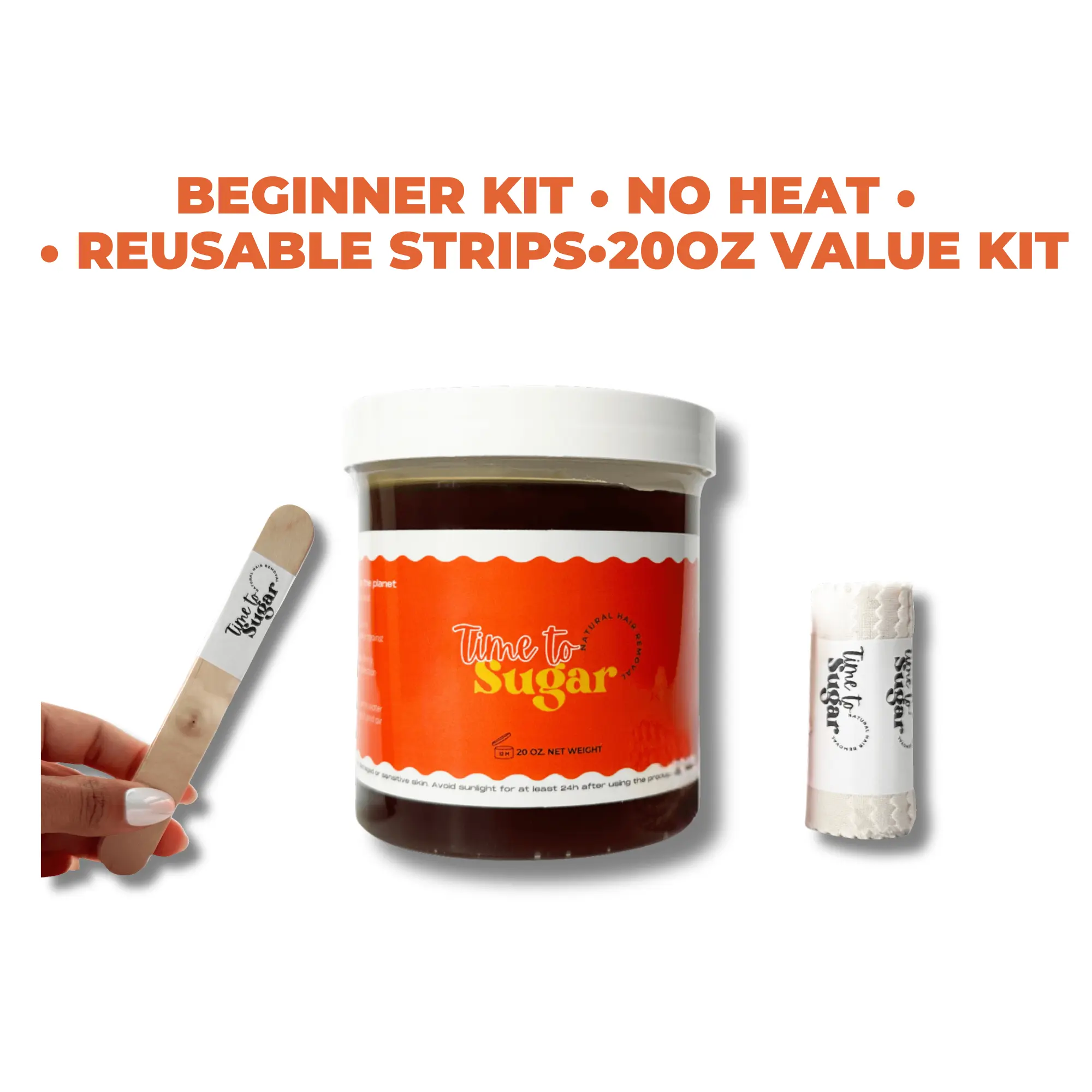 Time To Sugar 20oz Natural Sugaring Kit with spatulas and reusable cotton strips for at home hair removal Body Care