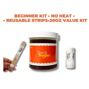 Time To Sugar 20oz Natural Sugaring Kit with spatulas and reusable cotton strips for at home hair removal Body Care