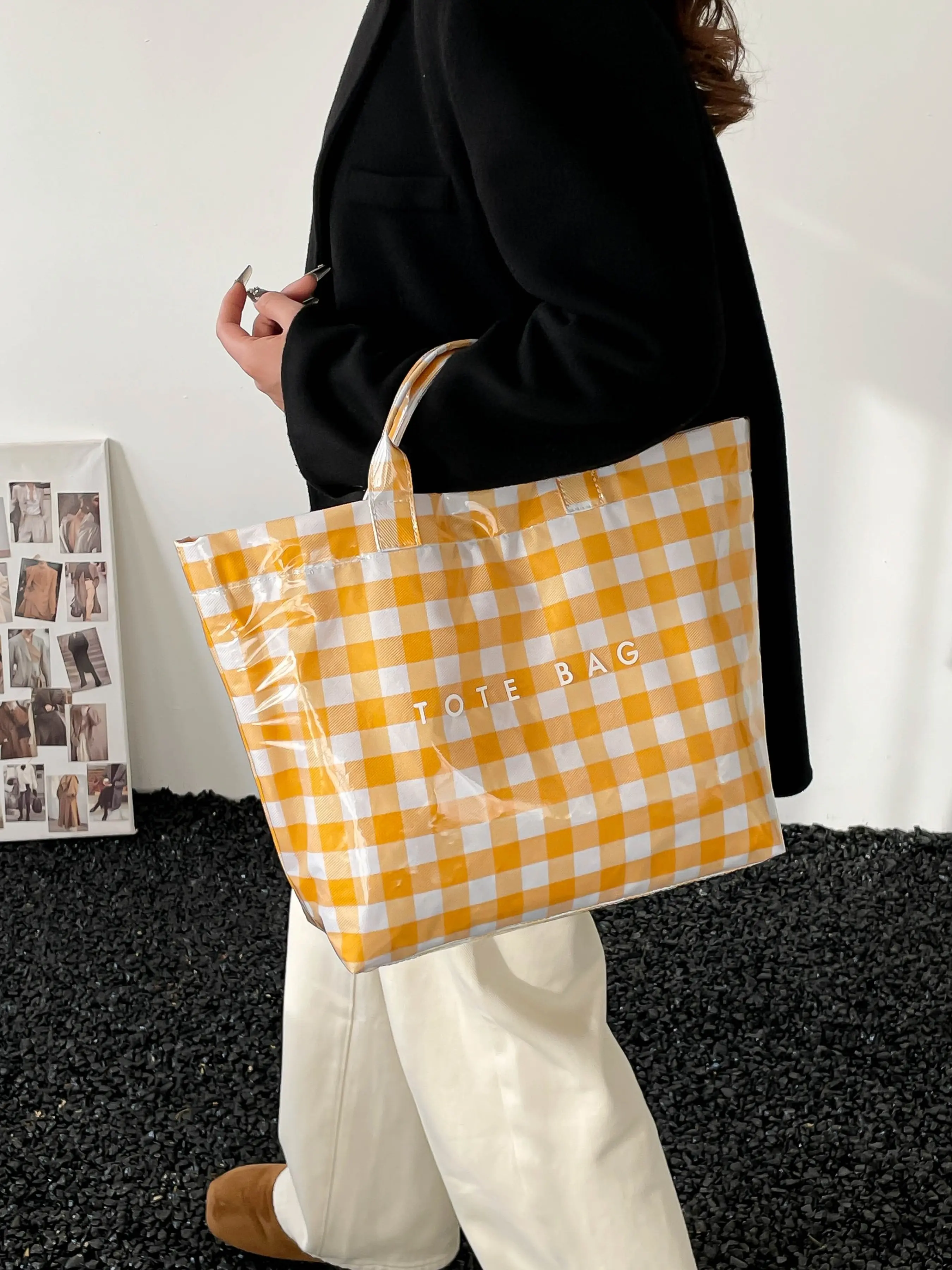 Minimalist Shoulder Bag, Spacious Retro Shopping Bag, Fashion Tote Bag, Checkered Pattern Bag, Ideal for Work Travel Office Commute, Teens & College Students