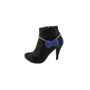Women Western Fashion Jewelry Boot Chain Bling Bracelet Gold Metal Blue Bow Tie Anklet Shoe Charm Silver 10-15" Long Made in USA